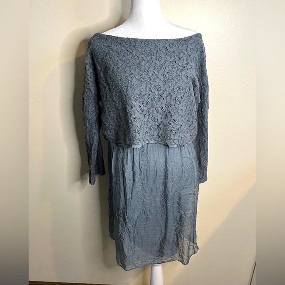 Amanti Dresses & Skirts - Amanti Italian 100% Silk Shell Lace Overlay Knee Lenghth 3/4 Sleeve Dress